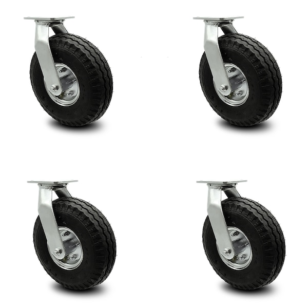 Service Caster 10 Inch Black Pneumatic Wheel Swivel Casters with Bolt Swivel Locks Set SCC SCC-100S3504-PNB-BSL-4 - main